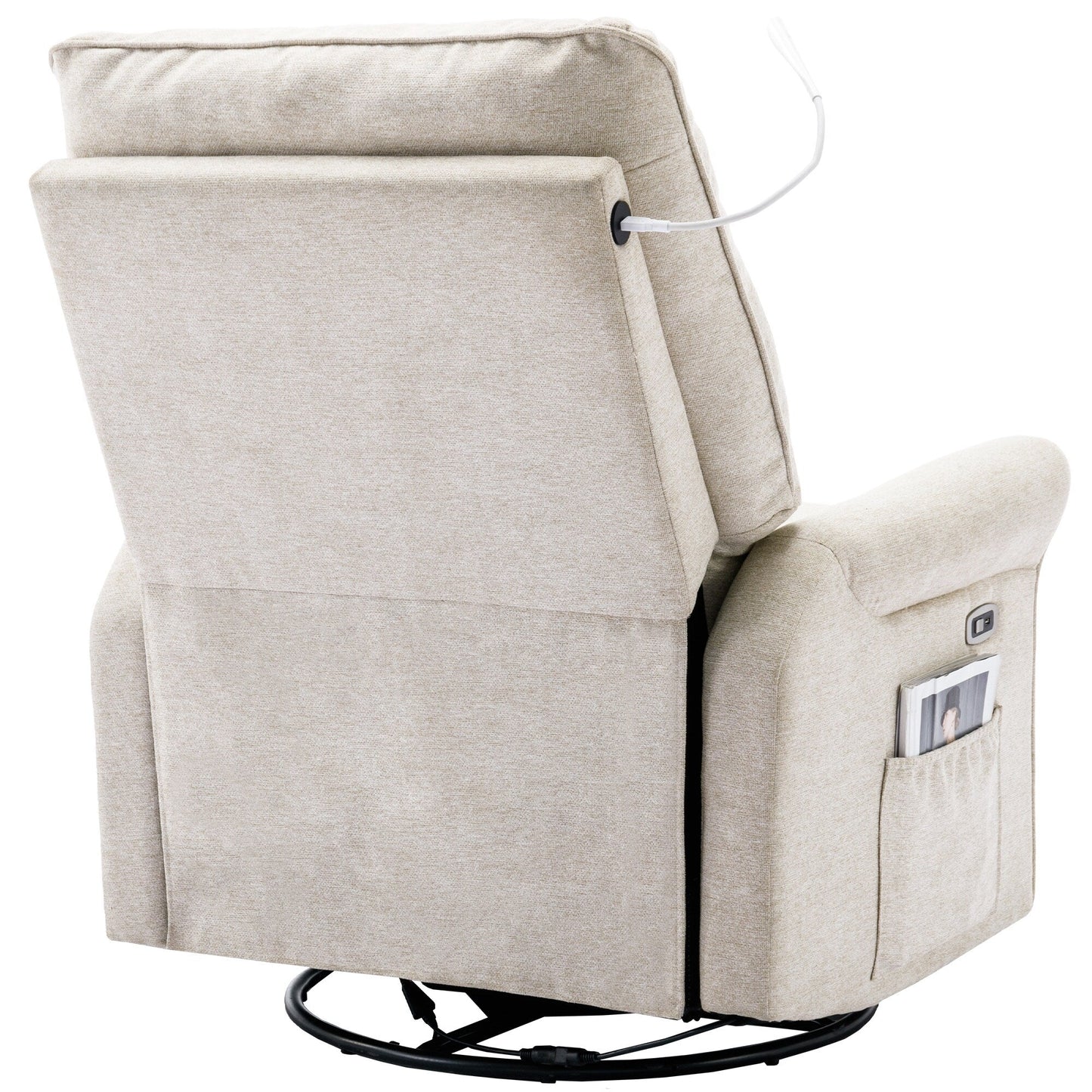 Fauteuil inclinable pivotant à 270 degrés avec port USB, poche latérale et lampe tactile