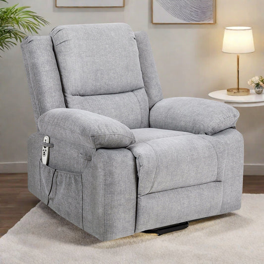 Fauteuil releveur inclinable avec massage, chauffage et poches pour télécommande