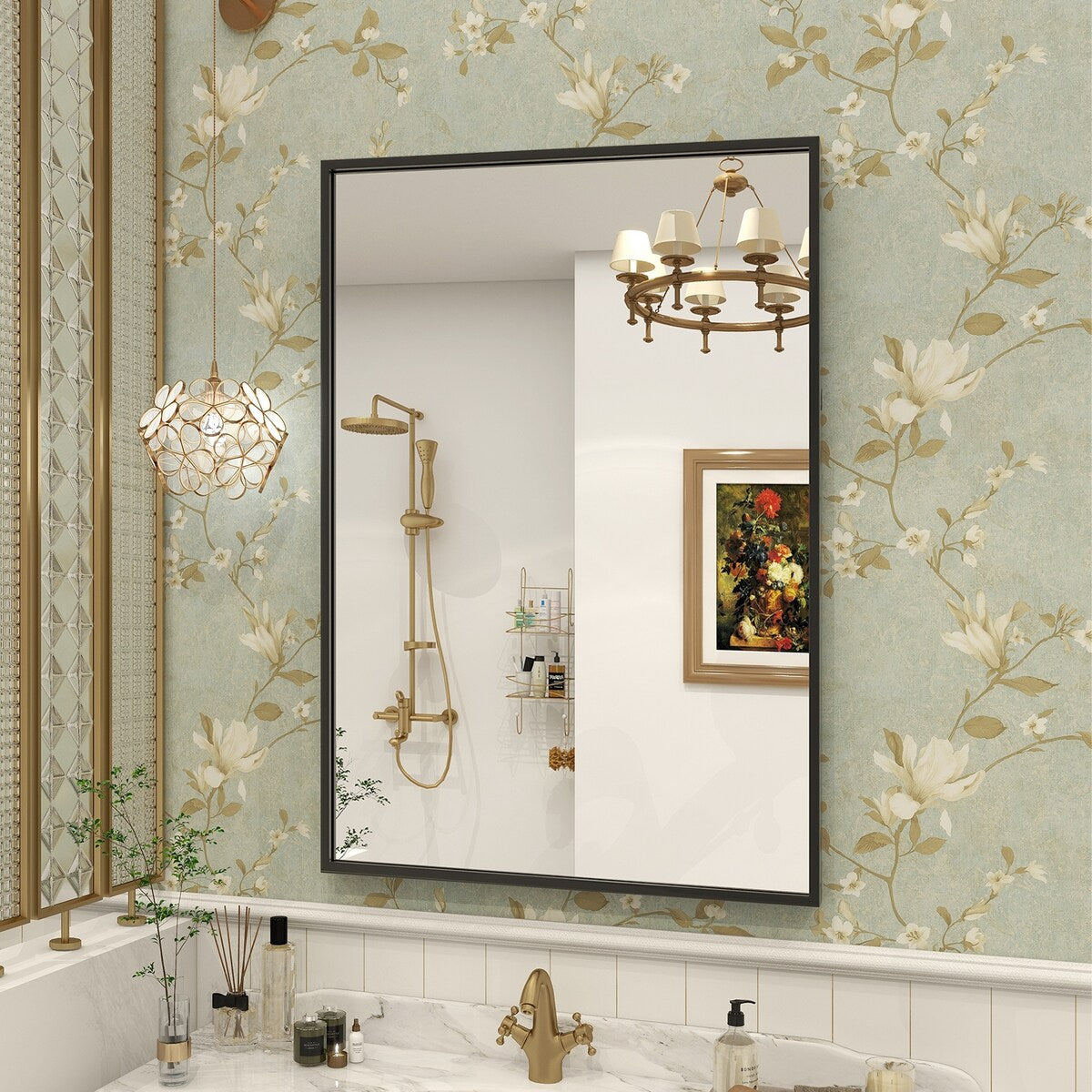 Miroir mural de salle de bain rectangulaire classique avec cadre en métal