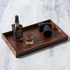Plateau de service rectangulaire en bois de noyer noir KINWELL, plateau ottoman