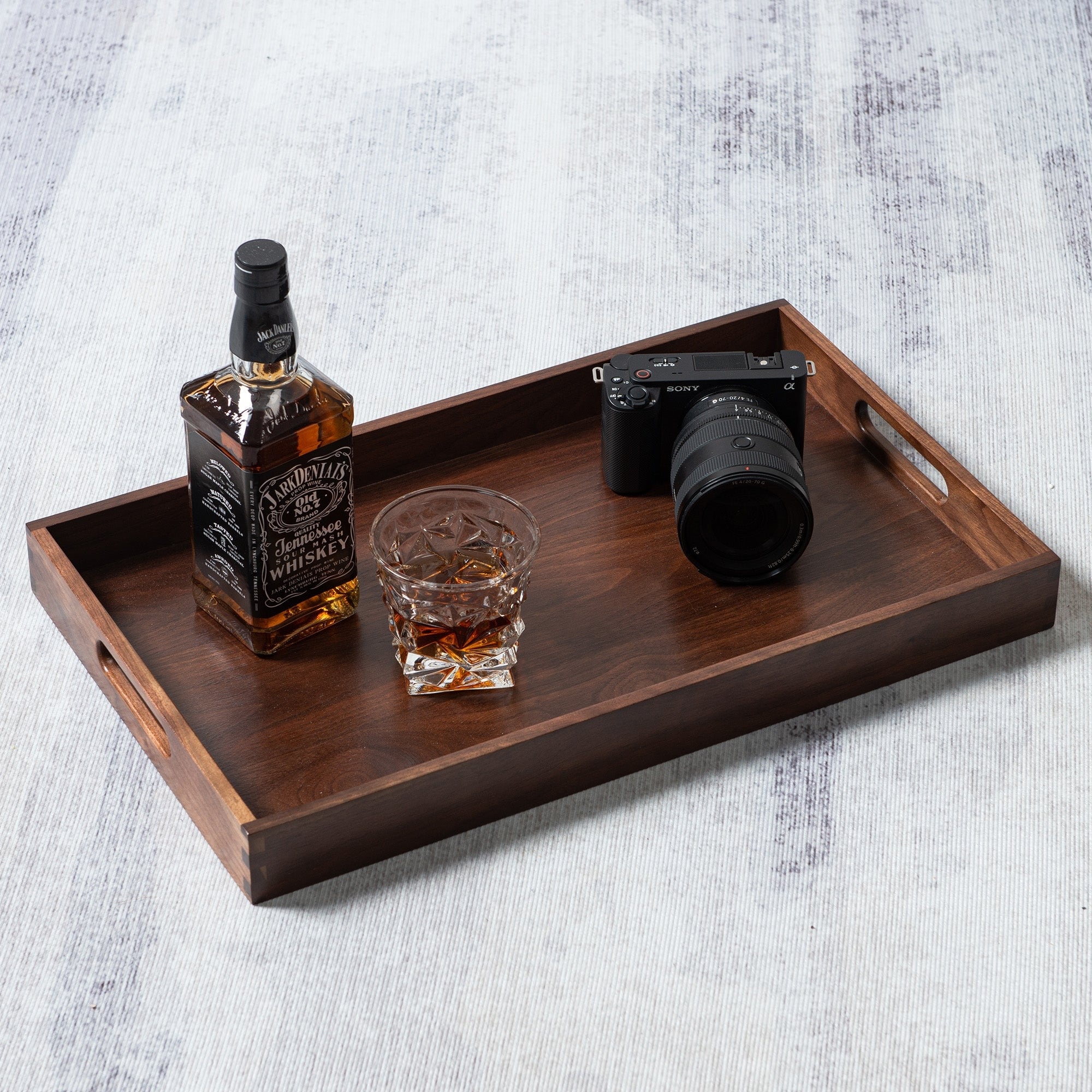 Plateau de service rectangulaire en bois de noyer noir KINWELL, plateau ottoman