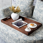 Plateau de service rectangulaire en bois de noyer noir KINWELL, plateau ottoman