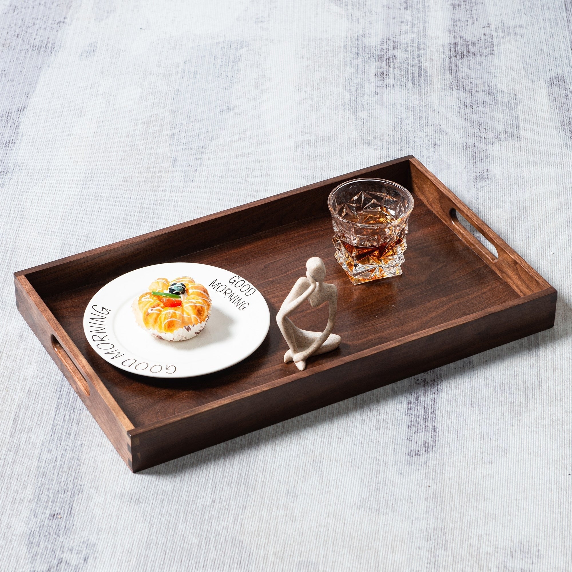Plateau de service rectangulaire en bois de noyer noir KINWELL, plateau ottoman