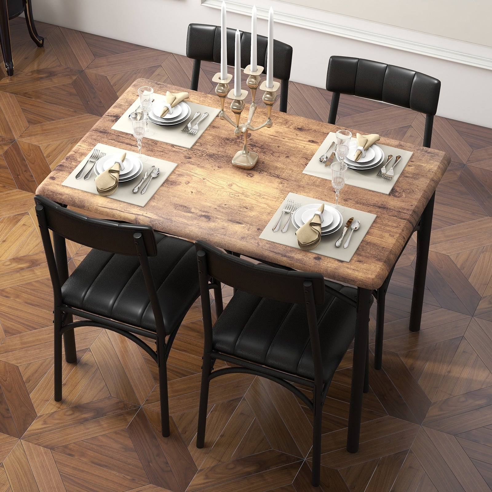 Ensemble table à manger rectangulaire pour 4 personnes avec chaises rembourrées