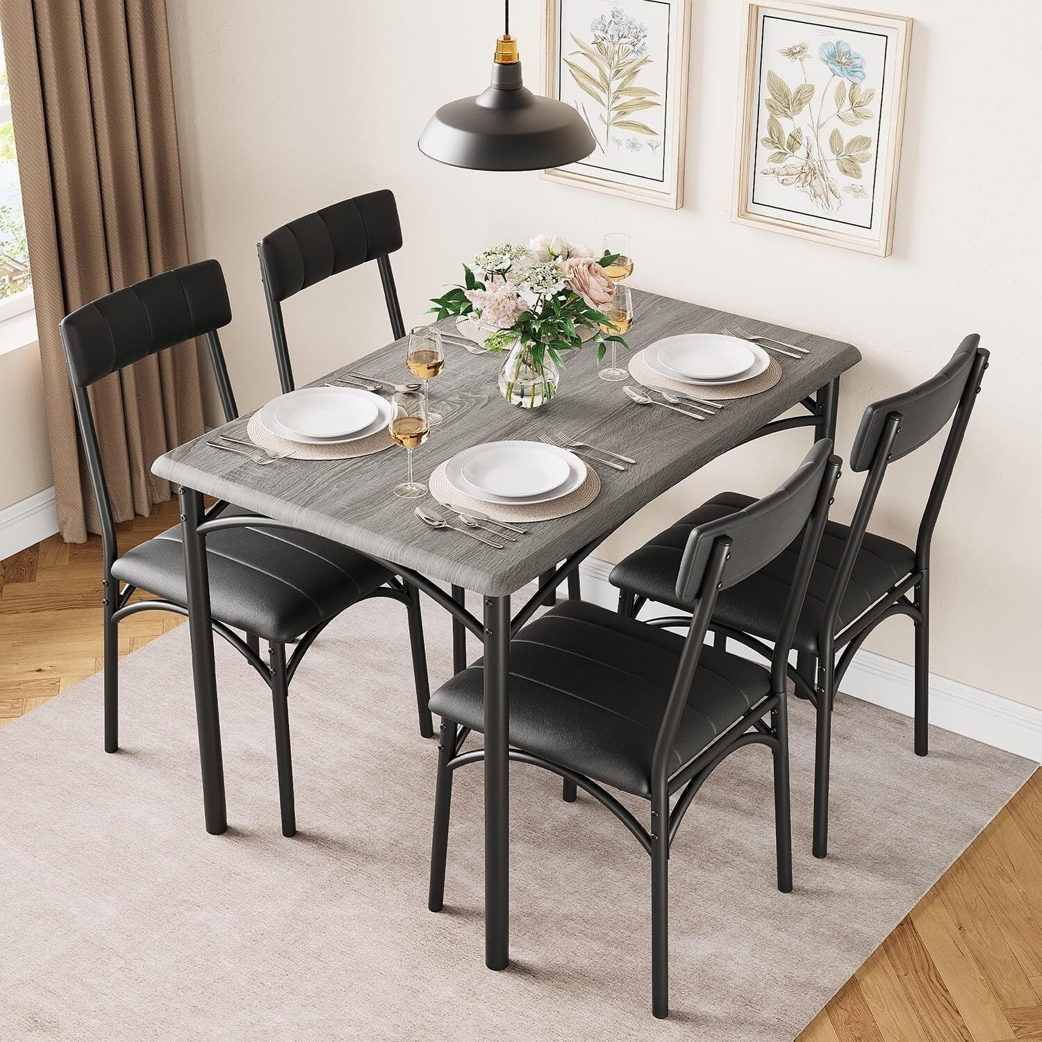 Ensemble table à manger rectangulaire pour 4 personnes avec chaises rembourrées