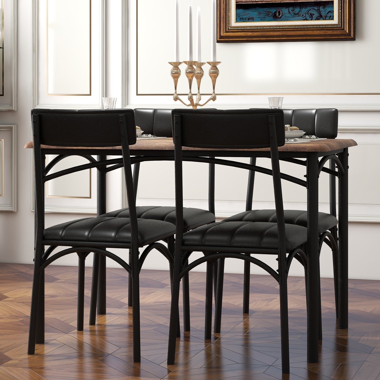 Ensemble table à manger rectangulaire pour 4 personnes avec chaises rembourrées