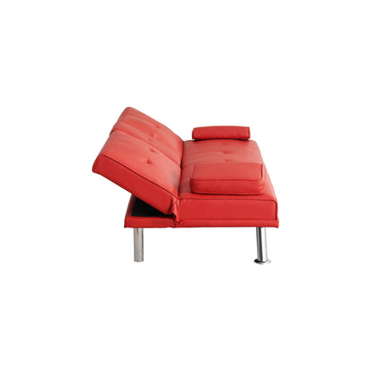 Canapé-lit causeuse en similicuir rouge 67 avec 2 porte-gobelets et pieds en acier inoxydable pour le salon