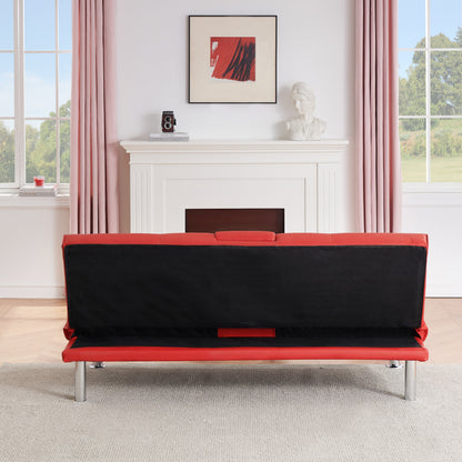 Canapé-lit causeuse en similicuir rouge 67 avec 2 porte-gobelets et pieds en acier inoxydable pour le salon