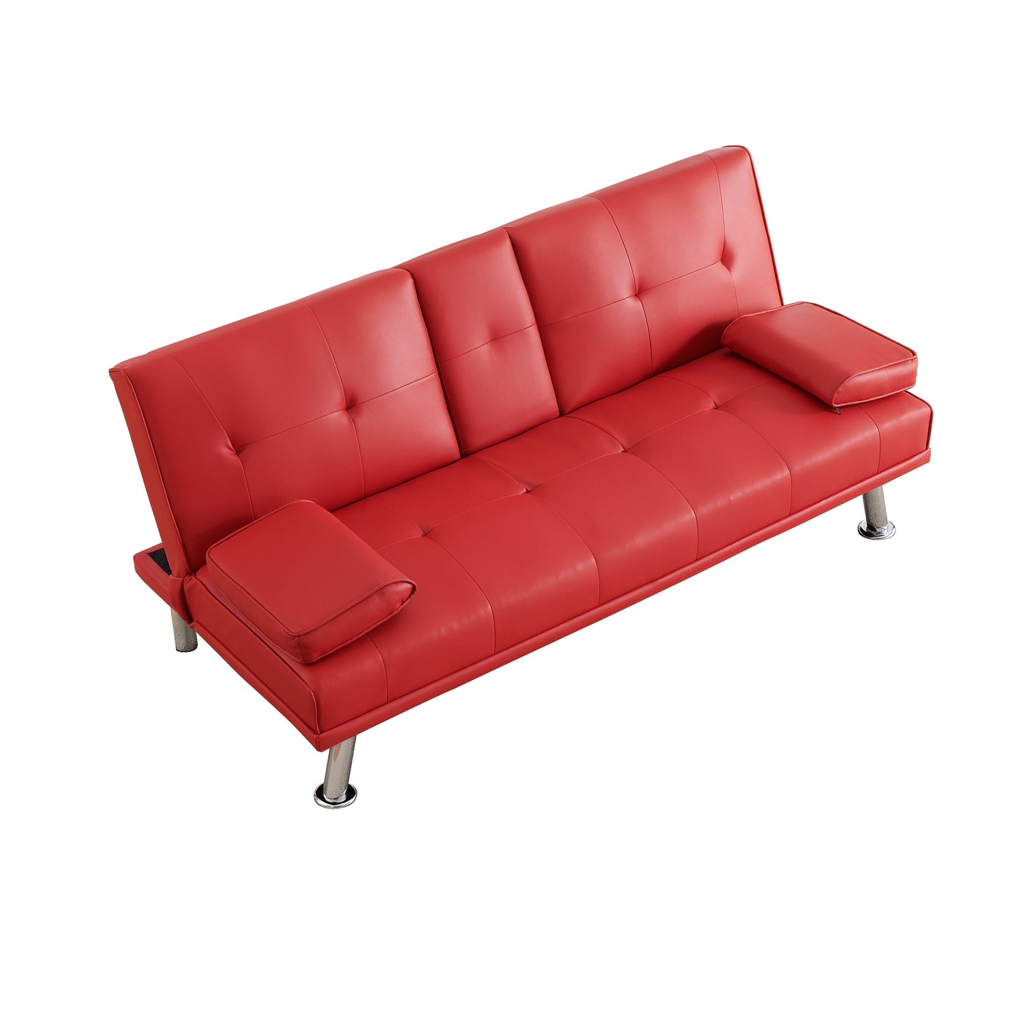 Canapé-lit causeuse en similicuir rouge 67 avec 2 porte-gobelets et pieds en acier inoxydable pour le salon