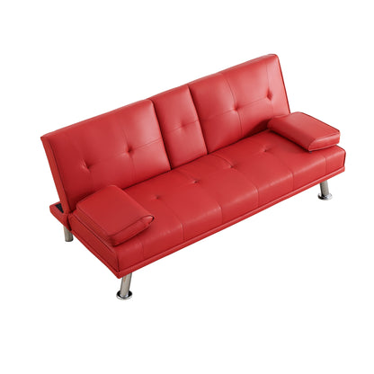 Canapé-lit causeuse en similicuir rouge 67 avec 2 porte-gobelets et pieds en acier inoxydable pour le salon