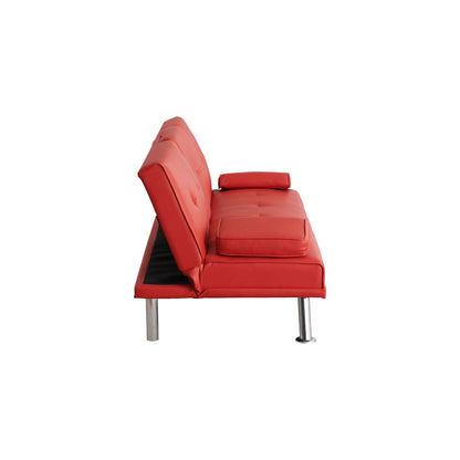 Canapé-lit causeuse en similicuir rouge 67 avec 2 porte-gobelets et pieds en acier inoxydable pour le salon