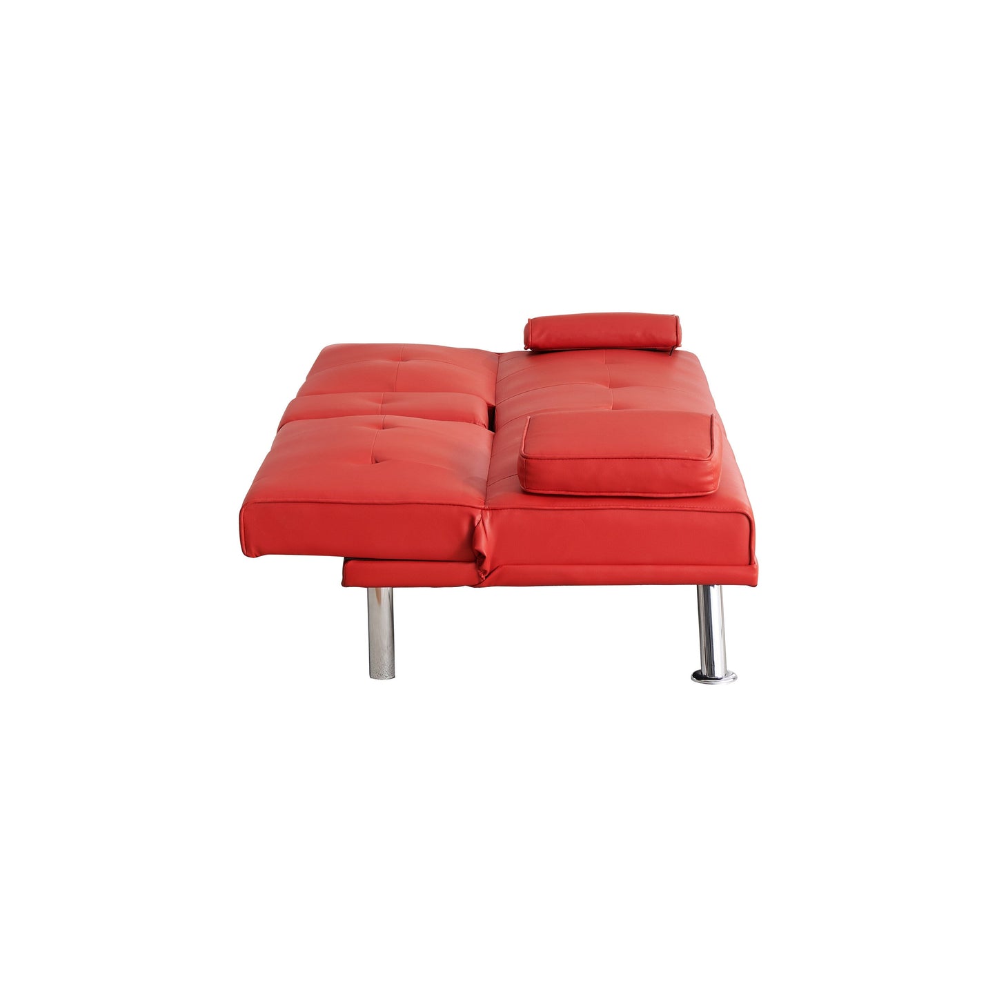Canapé-lit causeuse en similicuir rouge 67 avec 2 porte-gobelets et pieds en acier inoxydable pour le salon