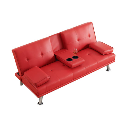 Canapé-lit causeuse en similicuir rouge 67 avec 2 porte-gobelets et pieds en acier inoxydable pour le salon