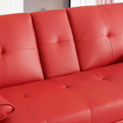 Canapé-lit causeuse en similicuir rouge 67 avec 2 porte-gobelets et pieds en acier inoxydable pour le salon