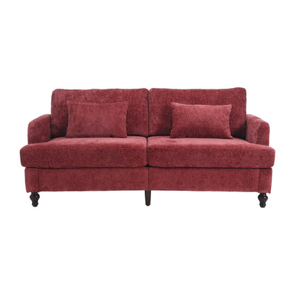 Canapé 2 places rouge en chenille de 68,9 po avec coussins amovibles