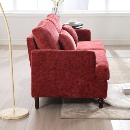 Canapé 2 places rouge en chenille de 68,9 po avec coussins amovibles