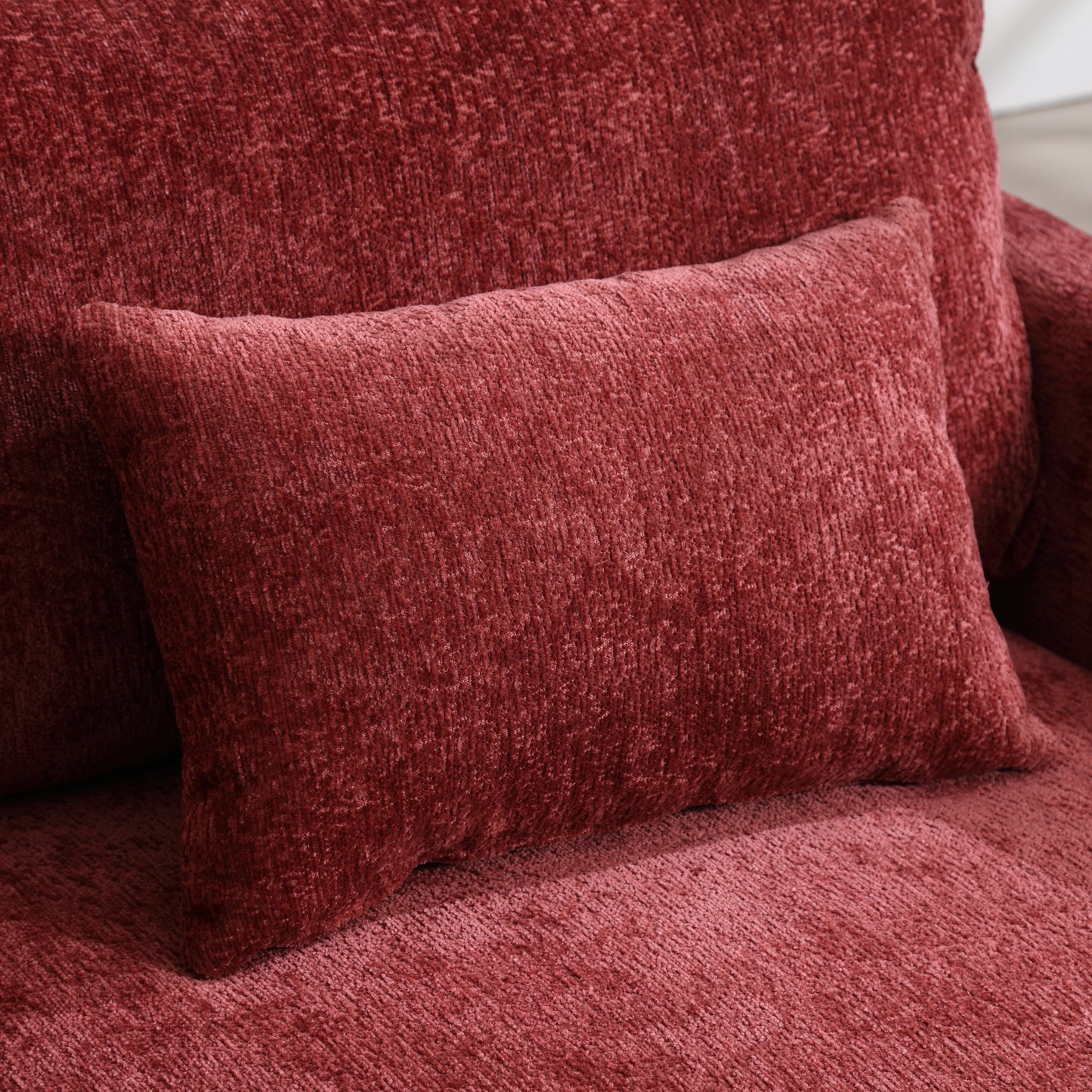 Canapé 2 places rouge en chenille de 68,9 po avec coussins amovibles