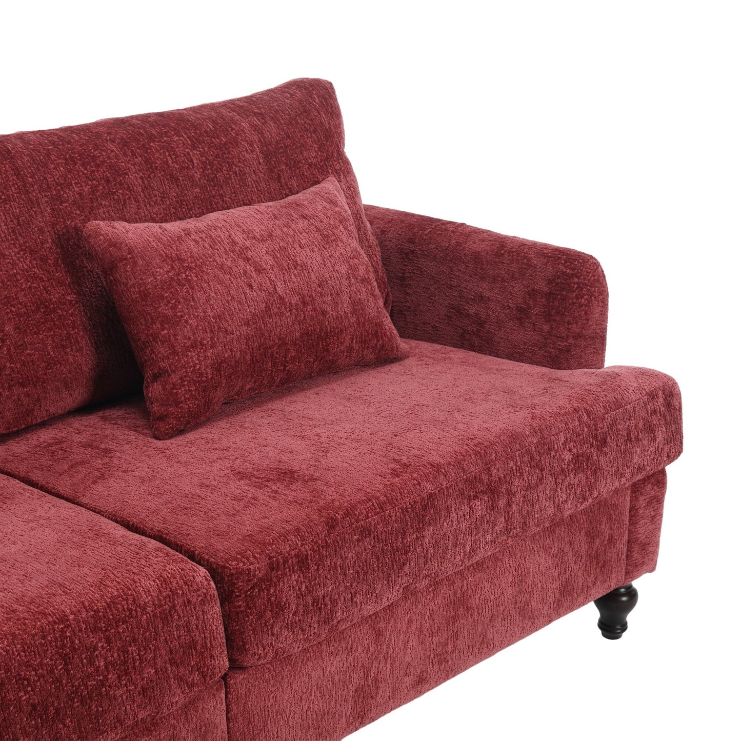 Canapé 2 places rouge en chenille de 68,9 po avec coussins amovibles