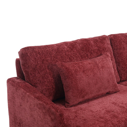 Canapé 2 places rouge en chenille de 68,9 po avec coussins amovibles