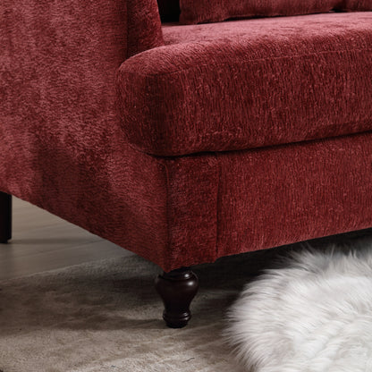 Canapé 2 places en tissu rouge de 175 cm avec coussins amovibles et cadre en bois massif