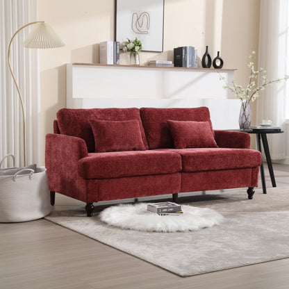 Canapé 2 places en tissu rouge de 175 cm avec coussins amovibles et cadre en bois massif