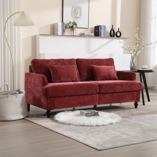 Canapé 2 places en tissu rouge de 175 cm avec coussins amovibles et cadre en bois massif