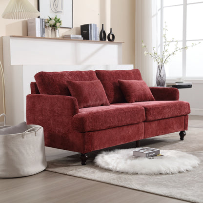 Canapé 2 places en tissu rouge de 175 cm avec coussins amovibles et cadre en bois massif