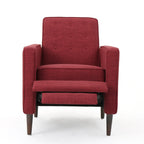 Fauteuil inclinable rembourré en tissu rouge style milieu du siècle avec repose-pieds, dossier capitonné et pieds en hêtre