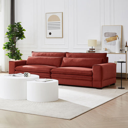 Canapé 4 places moderne en tissu rouge de 104,7 pouces avec pieds en bois