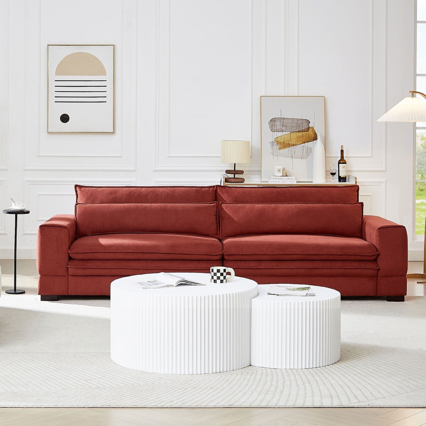 Canapé 4 places moderne en tissu rouge de 104,7 pouces avec pieds en bois