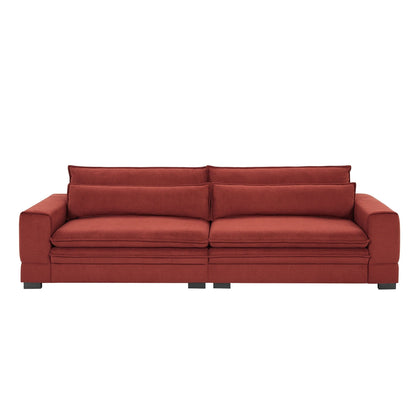 Canapé 4 places moderne en tissu rouge de 104,7 pouces avec pieds en bois