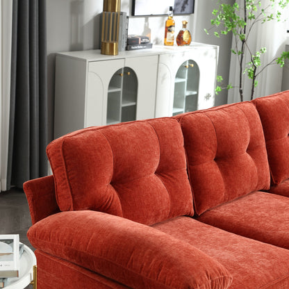 Canapé 3 places en L rouge moderne de 85 pouces avec cadre en bois et coussins à ressorts