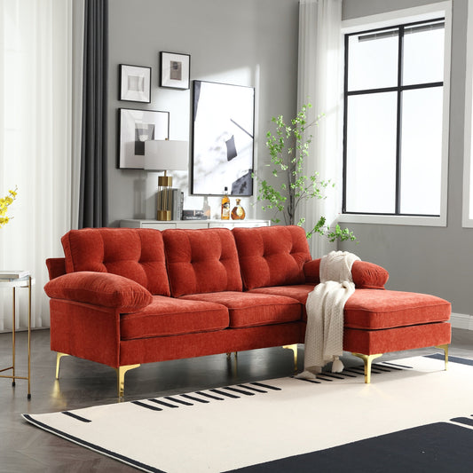 Canapé 3 places en L rouge moderne de 85 pouces avec cadre en bois et coussins à ressorts