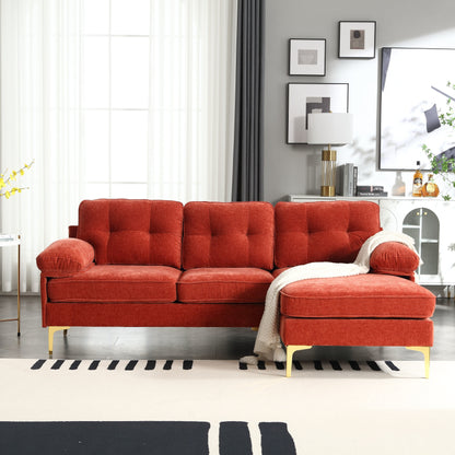 Canapé 3 places en L rouge moderne de 85 pouces avec cadre en bois et coussins à ressorts