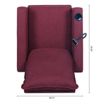 Fauteuil inclinable manuel moderne en tissu rouge avec support pour téléphone portable, porte-gobelet et repose-pieds