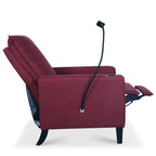 Fauteuil inclinable manuel moderne en tissu rouge avec support pour téléphone portable, porte-gobelet et repose-pieds