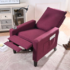 Fauteuil inclinable manuel moderne en tissu rouge avec support pour téléphone portable, porte-gobelet et repose-pieds