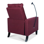 Fauteuil inclinable manuel moderne en tissu rouge avec support pour téléphone portable, porte-gobelet et repose-pieds