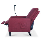 Fauteuil inclinable manuel moderne en tissu rouge avec support pour téléphone portable, porte-gobelet et repose-pieds