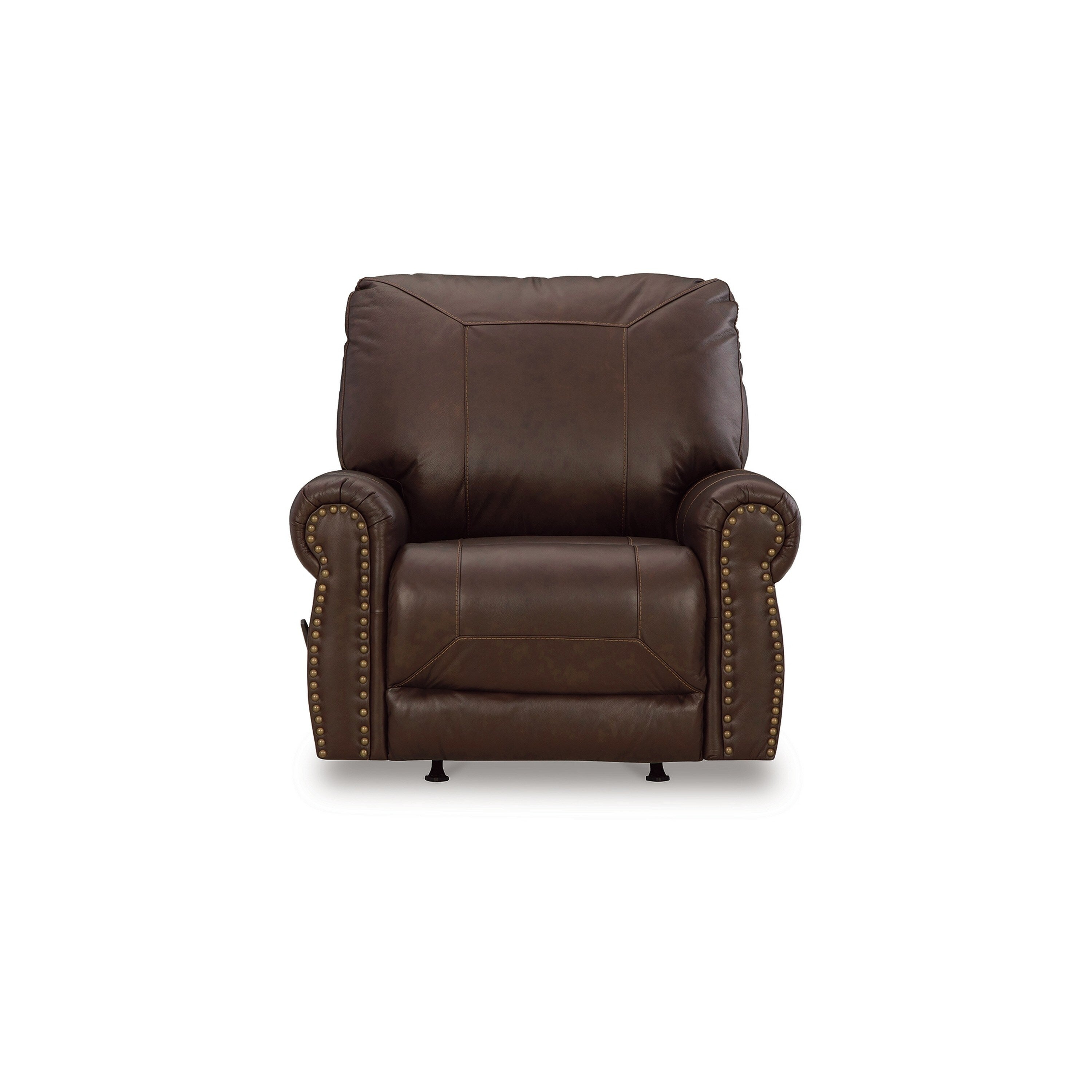 Fauteuil inclinable manuel Reeve, garniture cloutée, cuir mélangé marron foncé