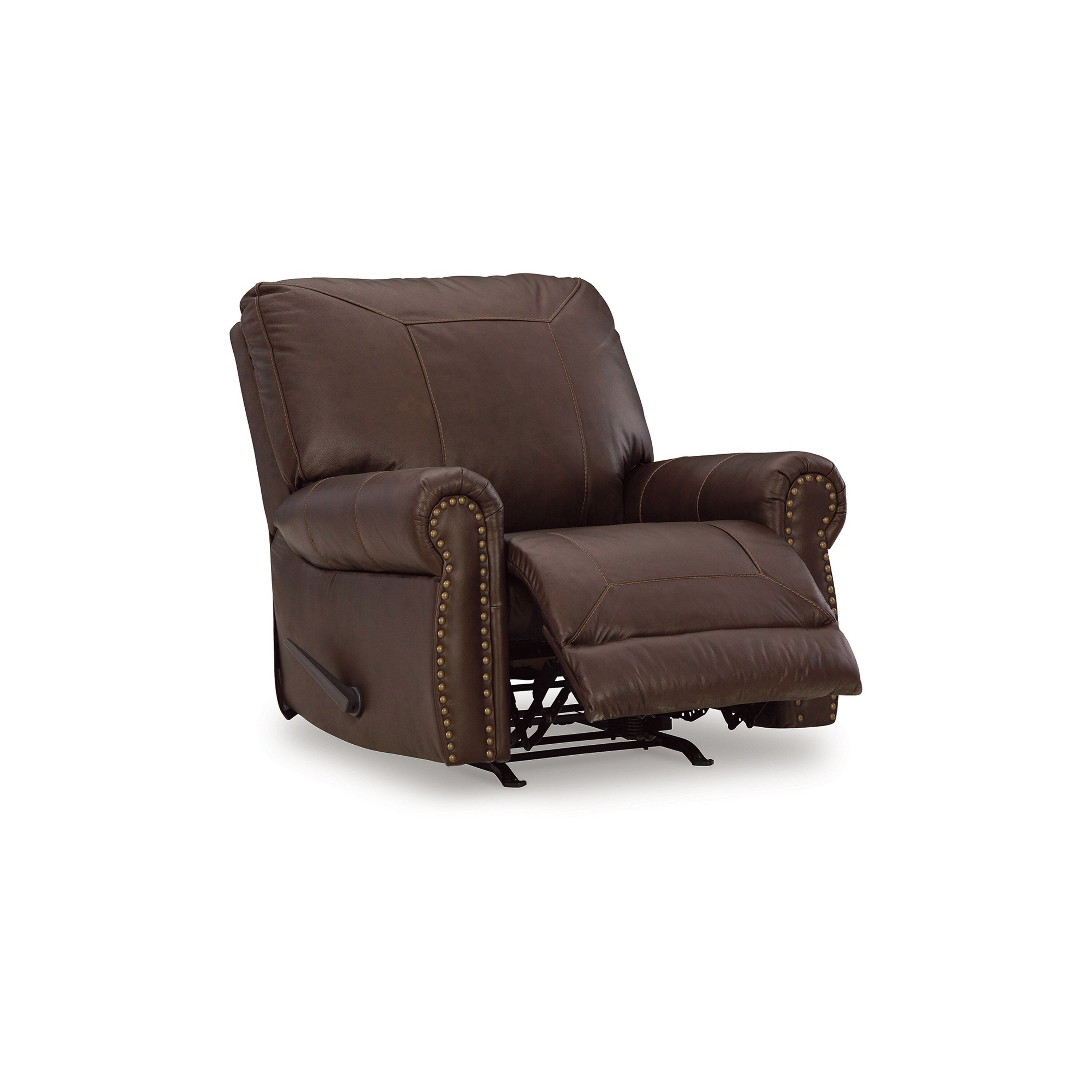 Fauteuil inclinable manuel Reeve, garniture cloutée, cuir mélangé marron foncé
