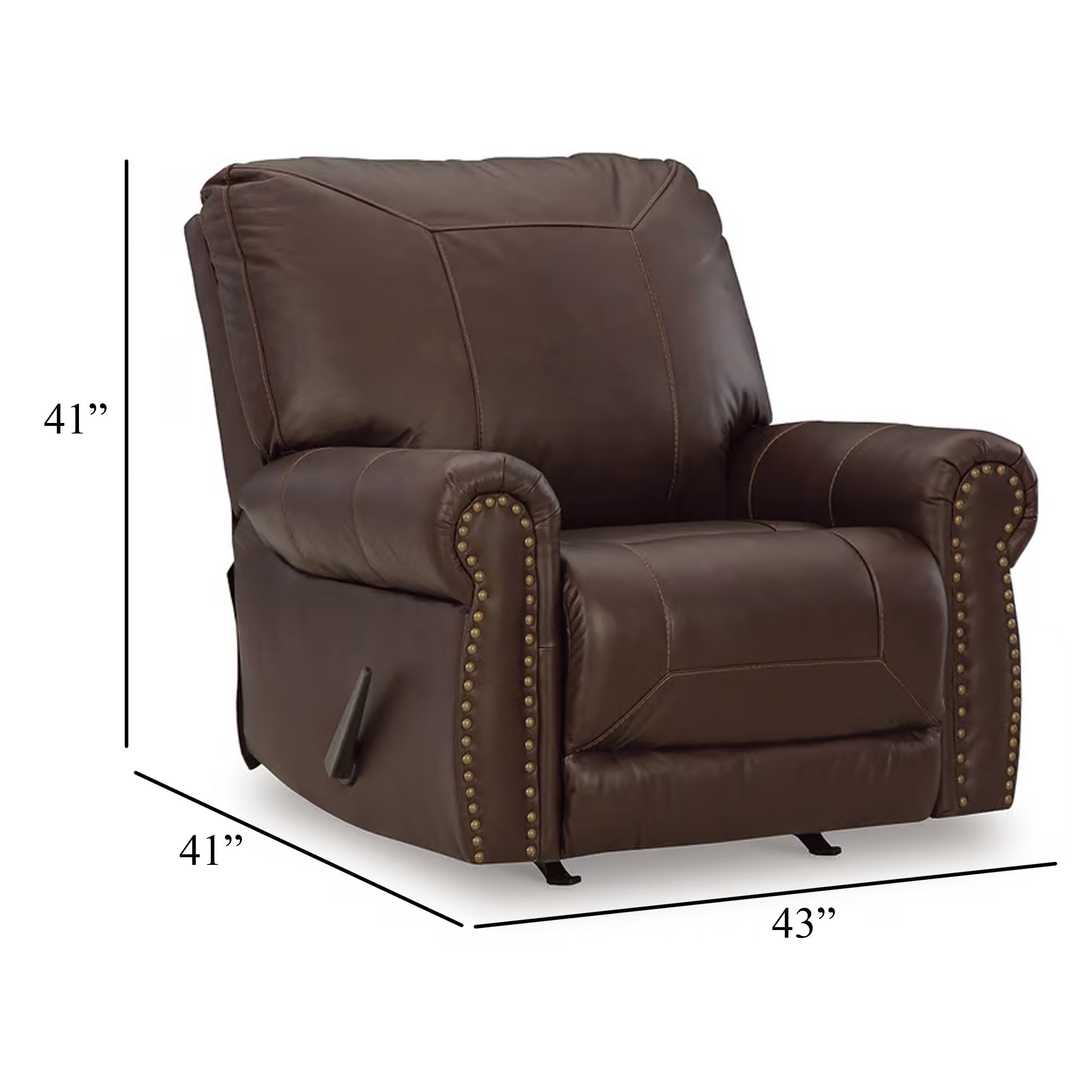 Fauteuil inclinable manuel Reeve, garniture cloutée, cuir mélangé marron foncé
