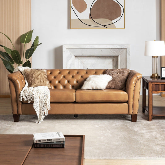 Canapé capitonné Regina 82,5 en cuir véritable pour salon par HULALA HOME
