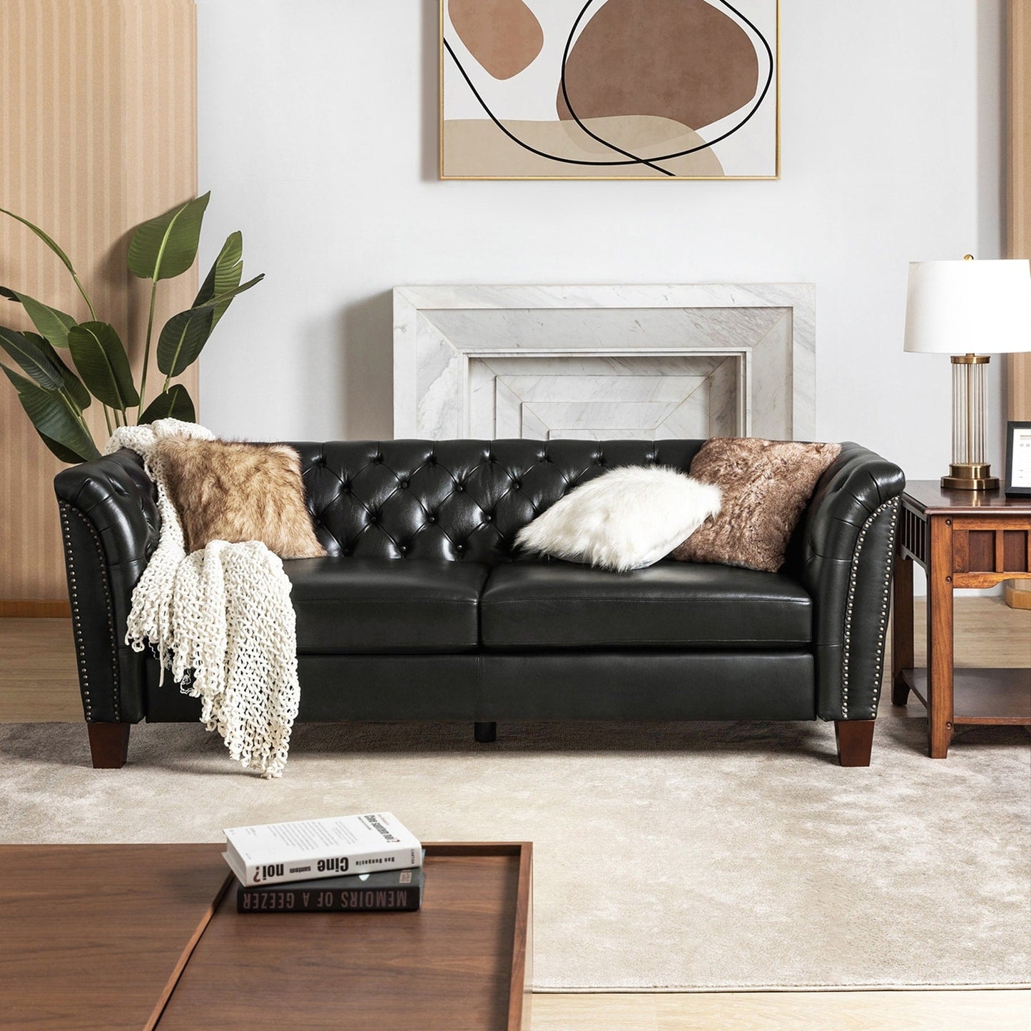 Canapé capitonné Regina 82,5 en cuir véritable pour salon par HULALA HOME