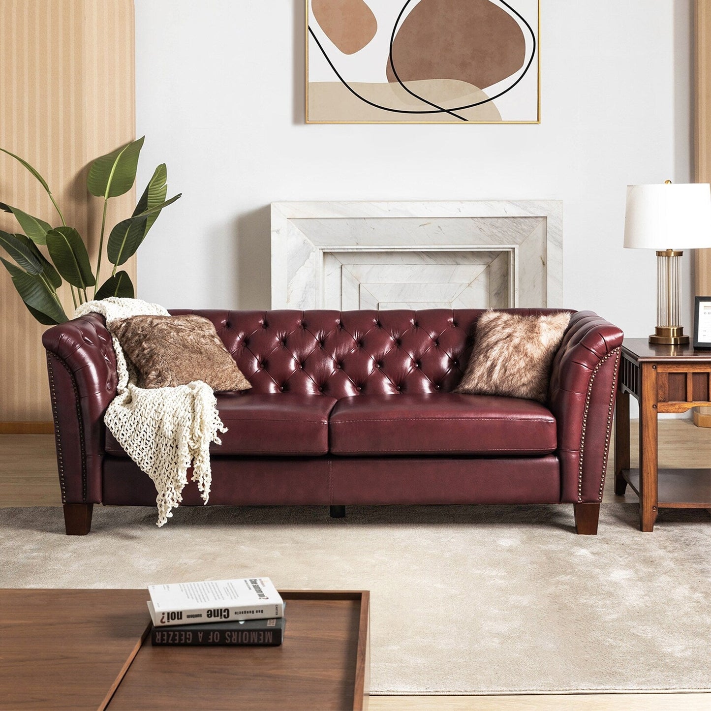 Canapé capitonné Regina 82,5 en cuir véritable pour salon par HULALA HOME