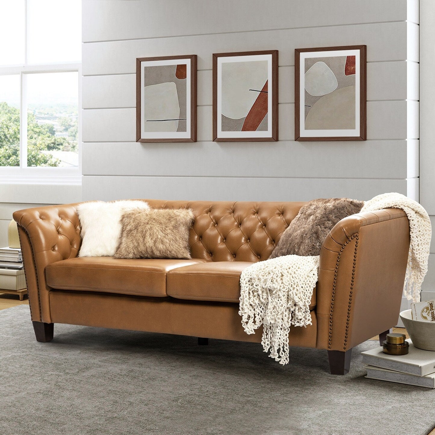 Canapé capitonné Regina 82,5 en cuir véritable pour salon par HULALA HOME