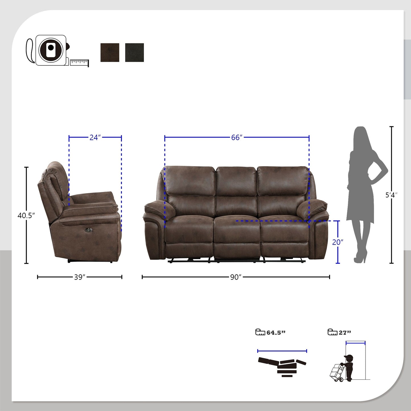 Canapé inclinable électrique double en microfibre Regina