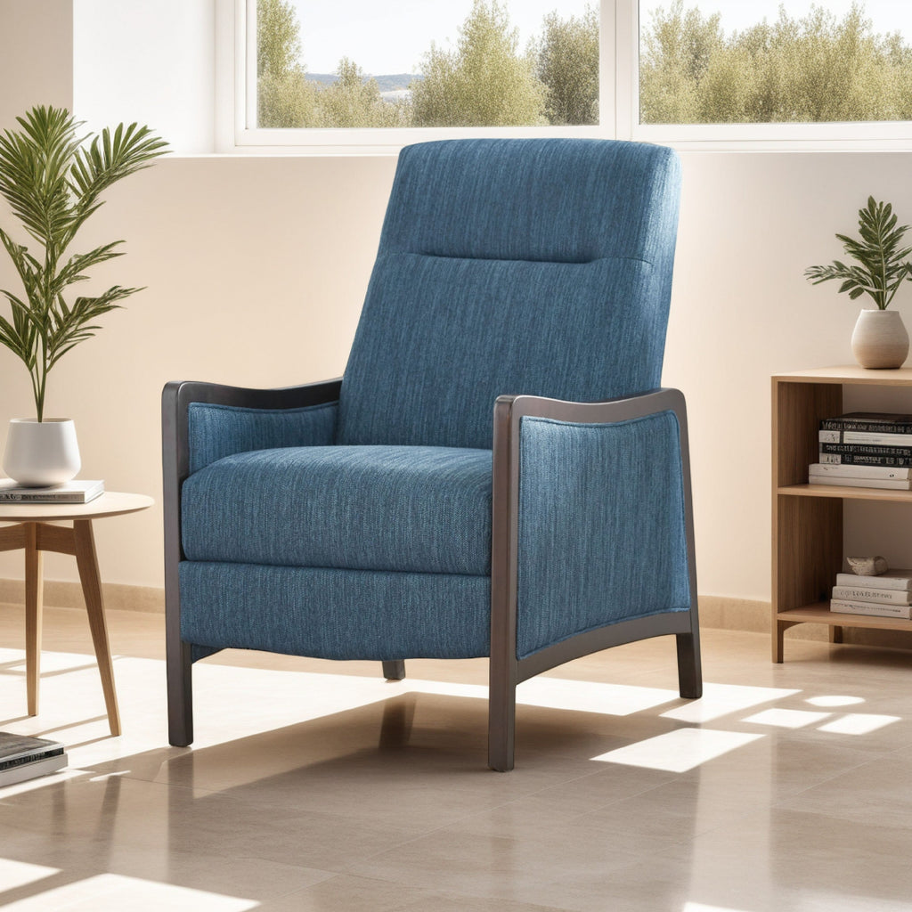 Fauteuil inclinable Reina, bouleau brun, tissu bleu marine