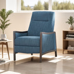 Fauteuil inclinable Reina, bouleau brun, tissu bleu marine