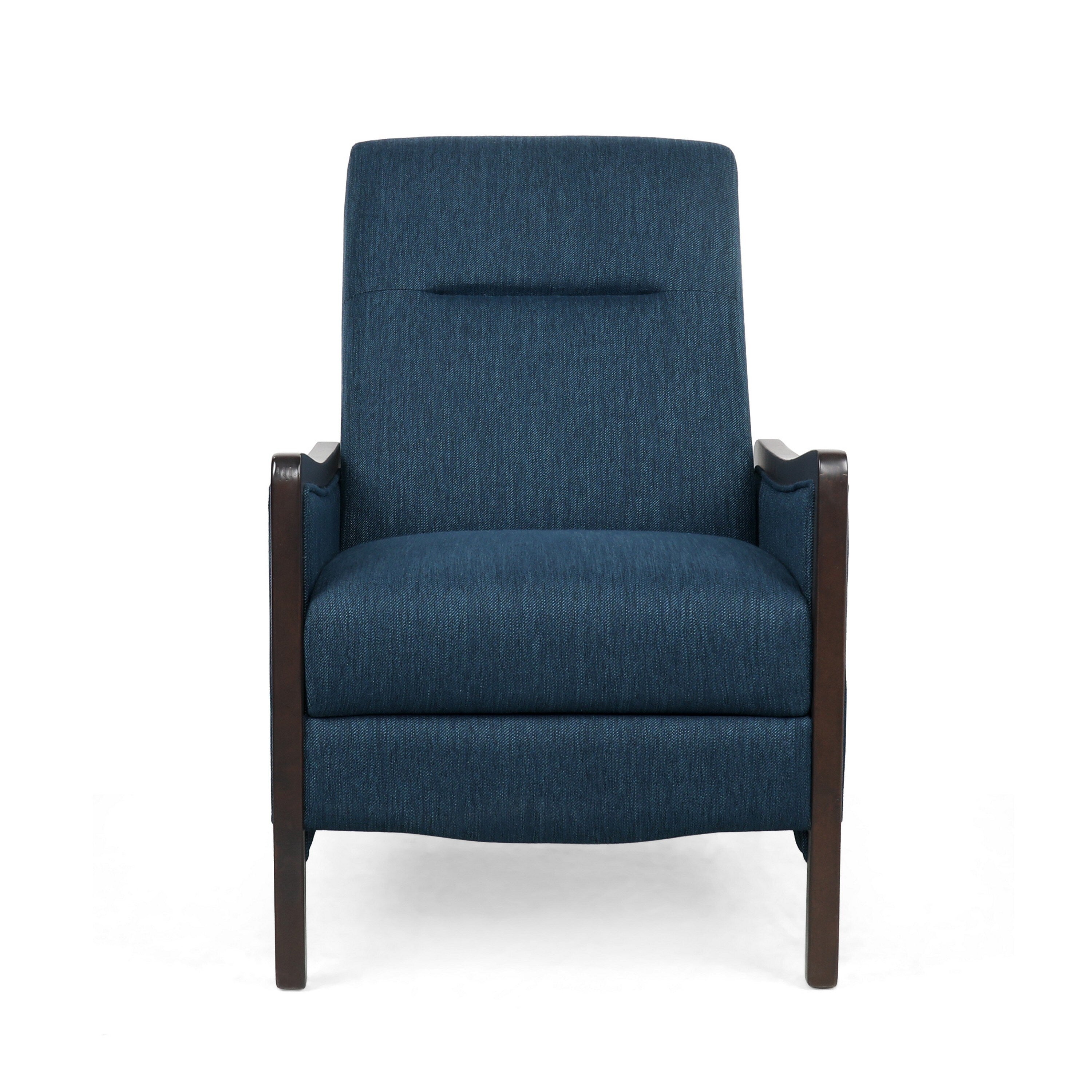 Fauteuil inclinable Reina, bouleau brun, tissu bleu marine